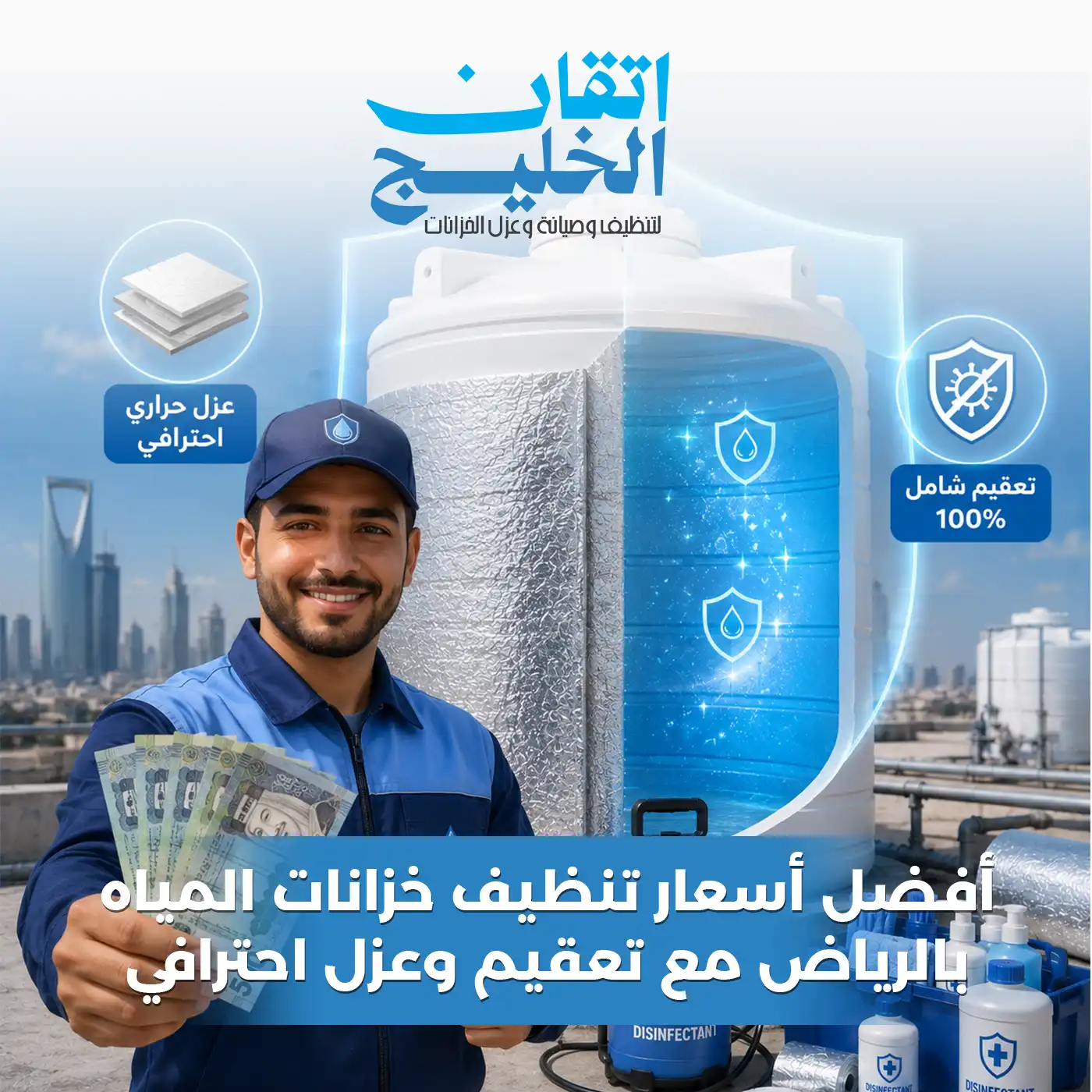 أفضل أسعار تنظيف خزانات المياه بالرياض مع تعقيم وعزل احترافي